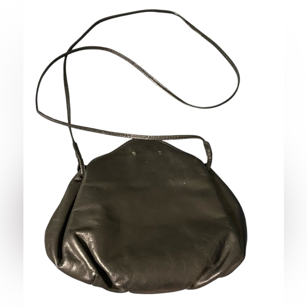 Vintage Fancy Nancy Black Leather Crossbody Bag with Minimalist Design